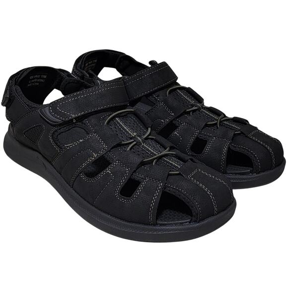 Nunn Bush Men Rio Vista Fisherman Sandals Size US 11M Black Faux Suede - Picture 1 of 4